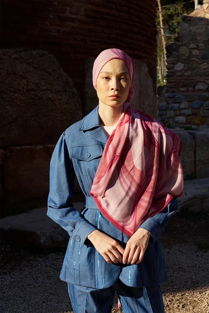 Yün İpek Icons Şal - Pembe - 3