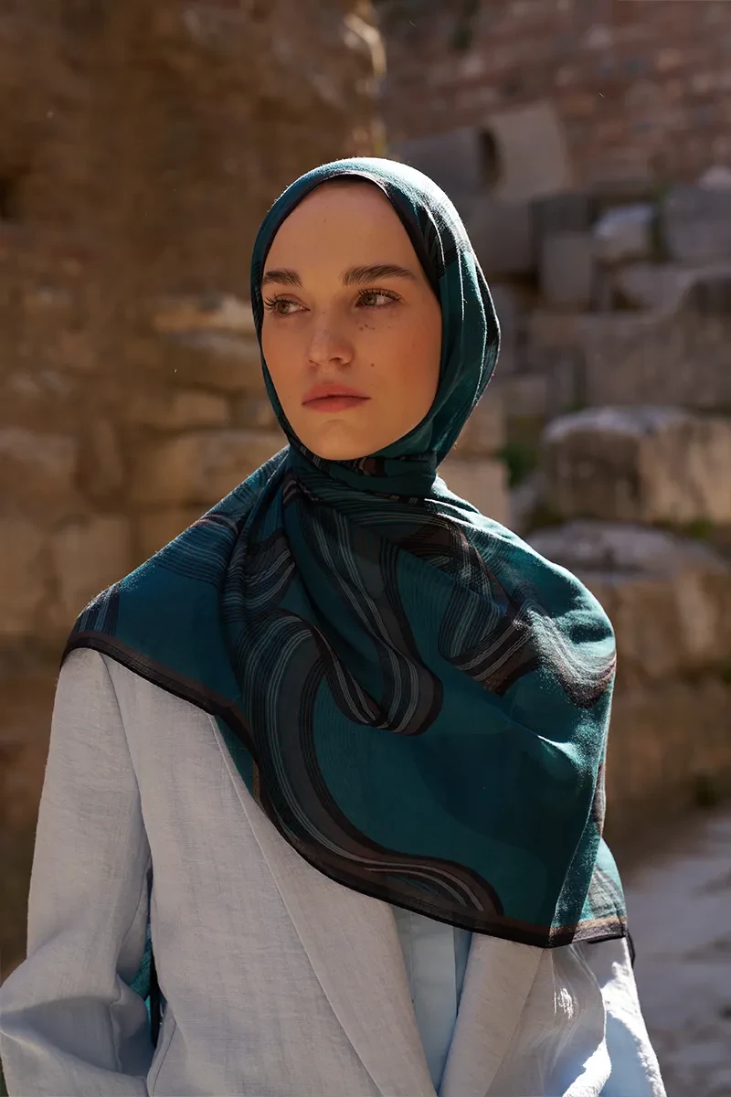 Yün İpek Icons Şal - Petrol - ED SCARF