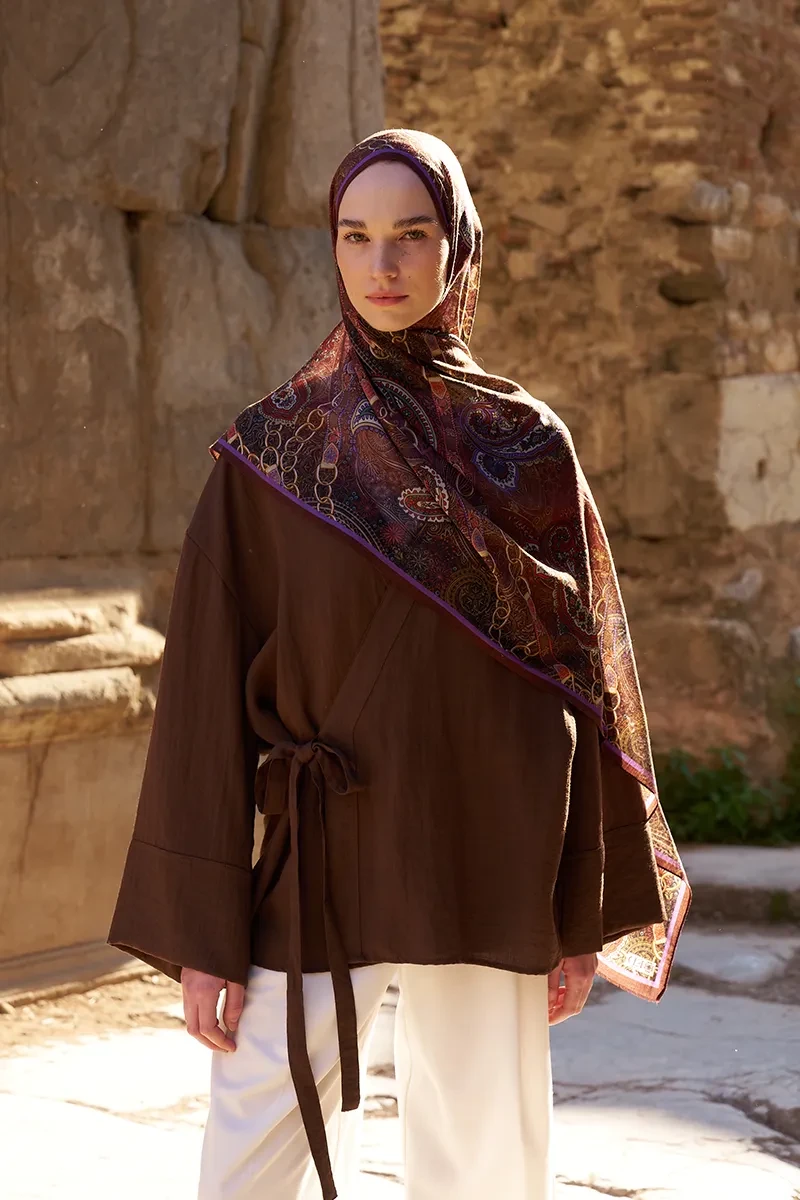 Yün İpek Landy Şal - Kızıl Kahve - ED SCARF