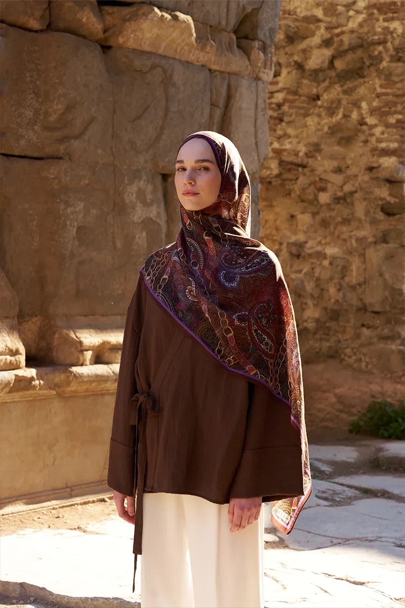 Yün İpek Landy Şal - Kızıl Kahve - ED SCARF