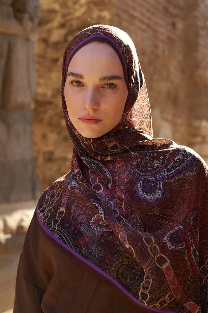Yün İpek Landy Şal - Kızıl Kahve - ED SCARF
