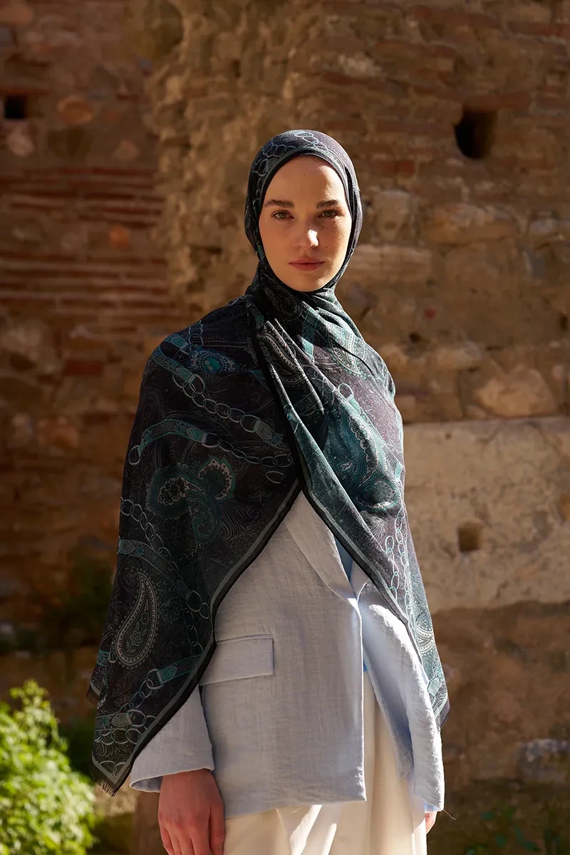 Yün İpek Landy Şal - Lacivert - ED SCARF