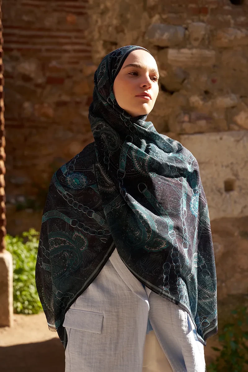 Yün İpek Landy Şal - Lacivert - ED SCARF