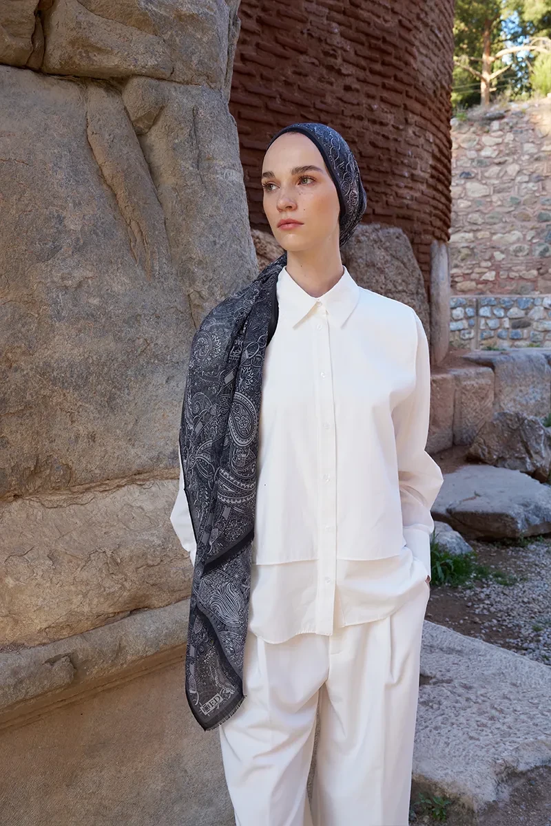 Yün İpek Landy Şal - Siyah - 4