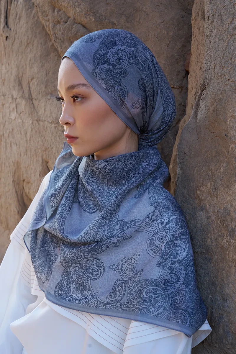 Yün İpek Liberty Şal - Gri - ED SCARF