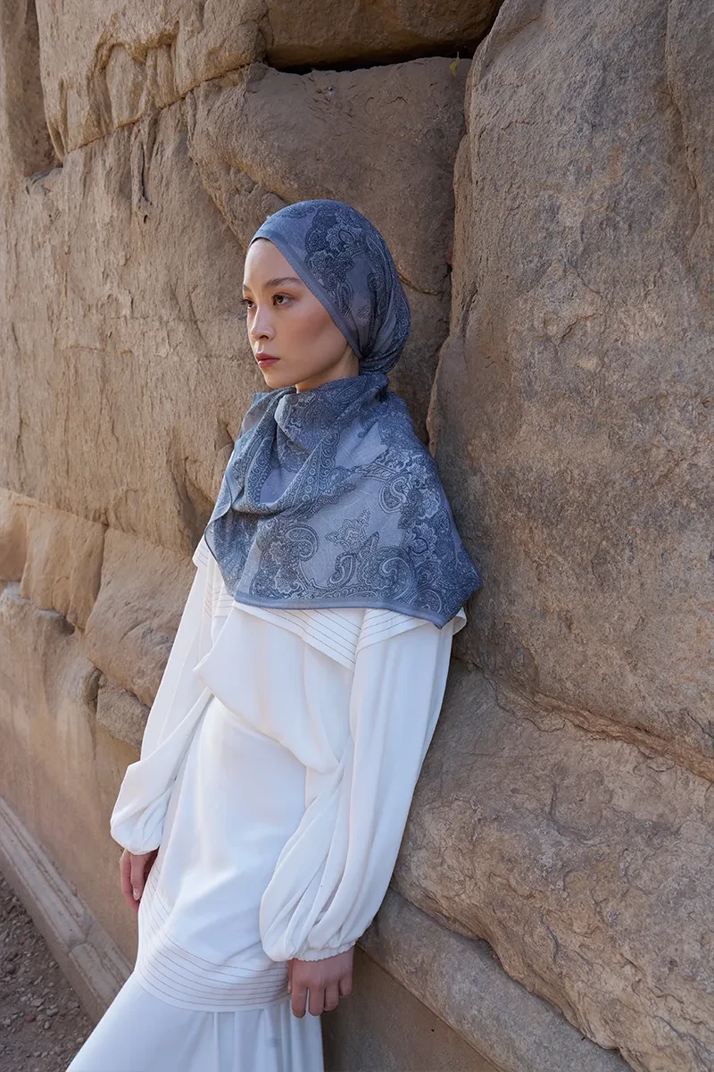 Yün İpek Liberty Şal - Gri - ED SCARF