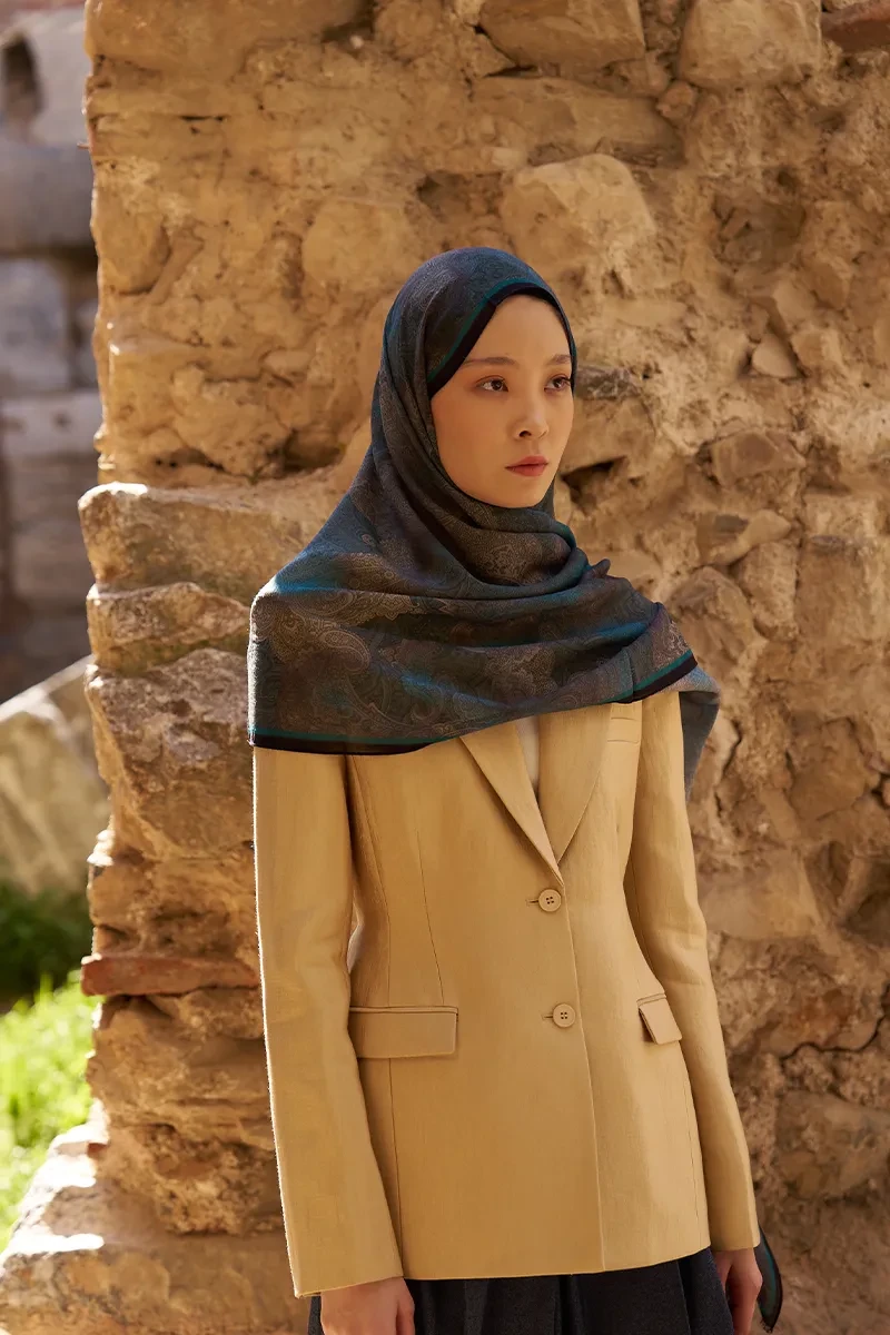 Yün İpek Liberty Şal - Petrol - ED SCARF