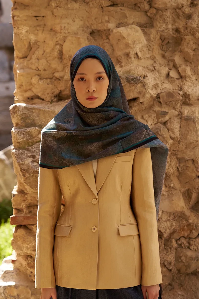 Yün İpek Liberty Şal - Petrol - ED SCARF