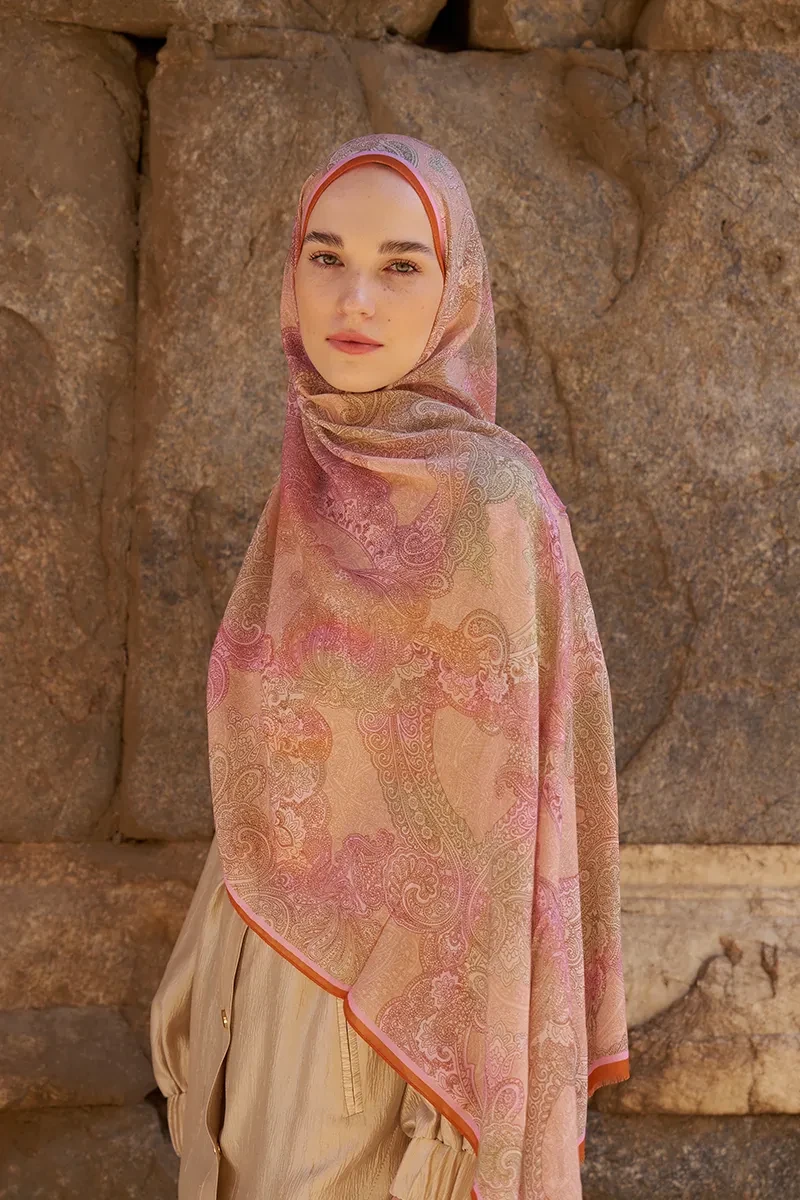 Yün İpek Liberty Şal - Turuncu - ED SCARF