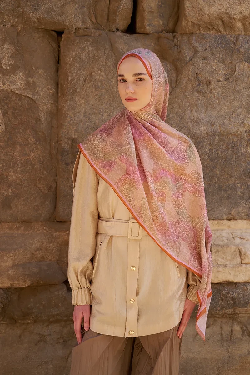 Yün İpek Liberty Şal - Turuncu - ED SCARF