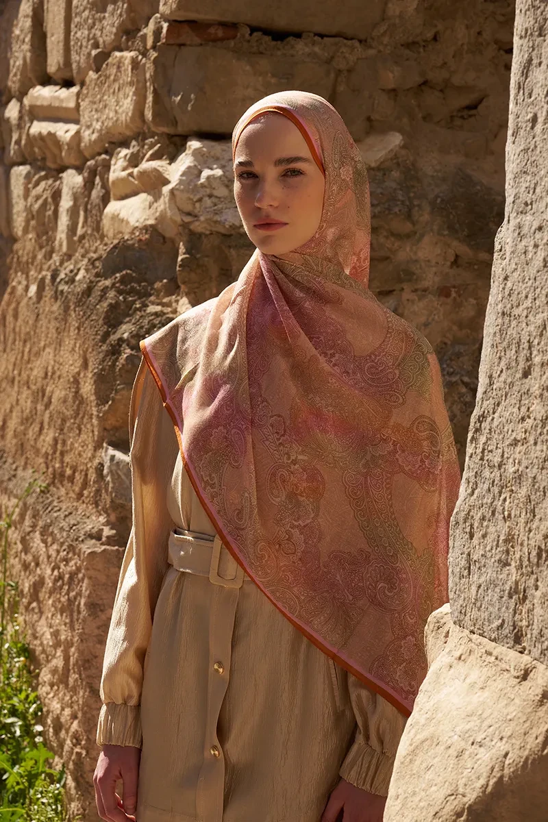 Yün İpek Liberty Şal - Turuncu - ED SCARF