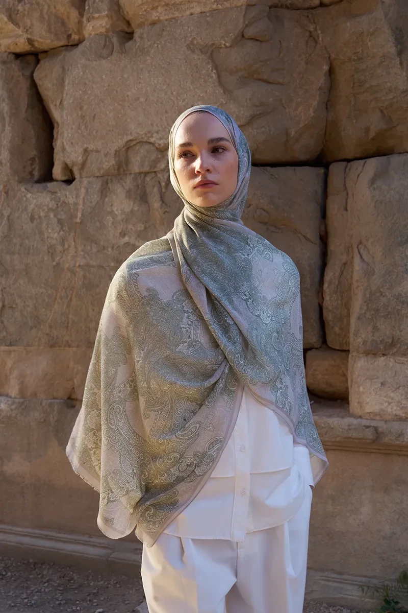 Yün İpek Liberty Şal - Yağ Yeşili - ED SCARF