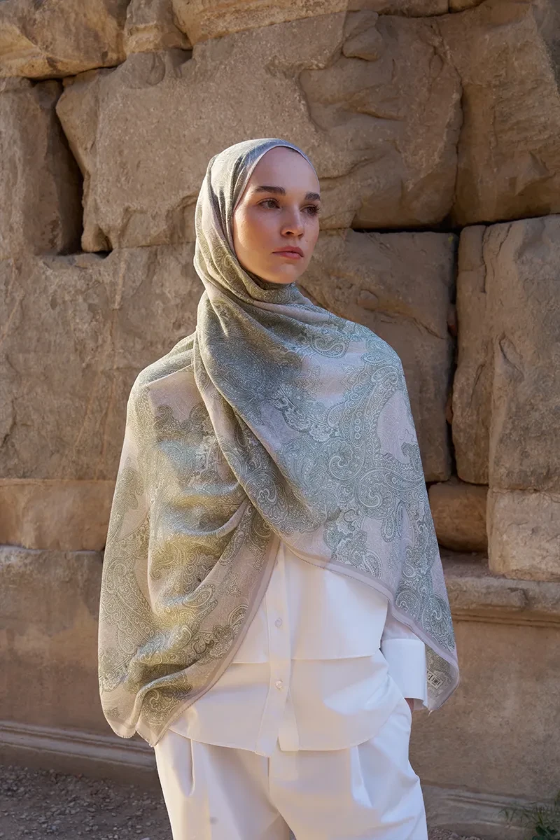 Yün İpek Liberty Şal - Yağ Yeşili - ED SCARF