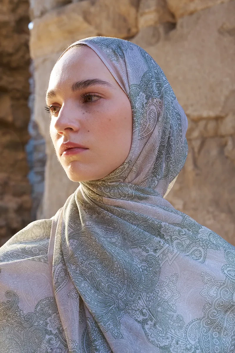 Yün İpek Liberty Şal - Yağ Yeşili - ED SCARF