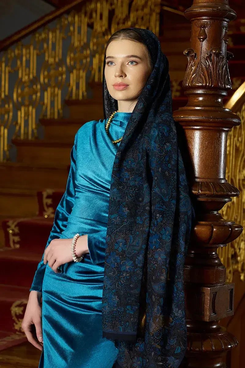 Yün İpek Liore Şal - Lacivert - ED SCARF