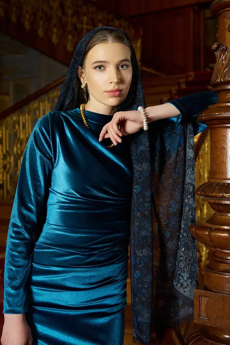 Yün İpek Liore Şal - Lacivert - ED SCARF