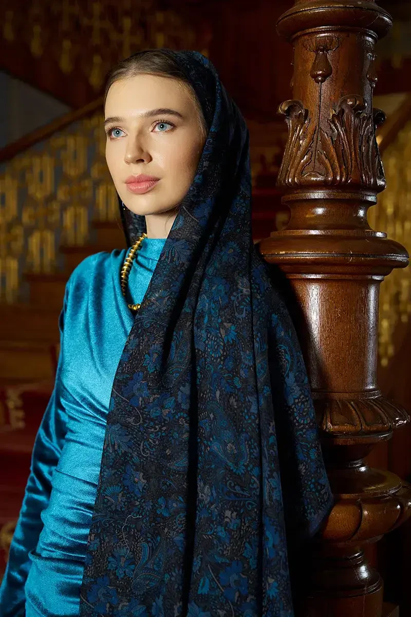 Yün İpek Liore Şal - Lacivert - ED SCARF