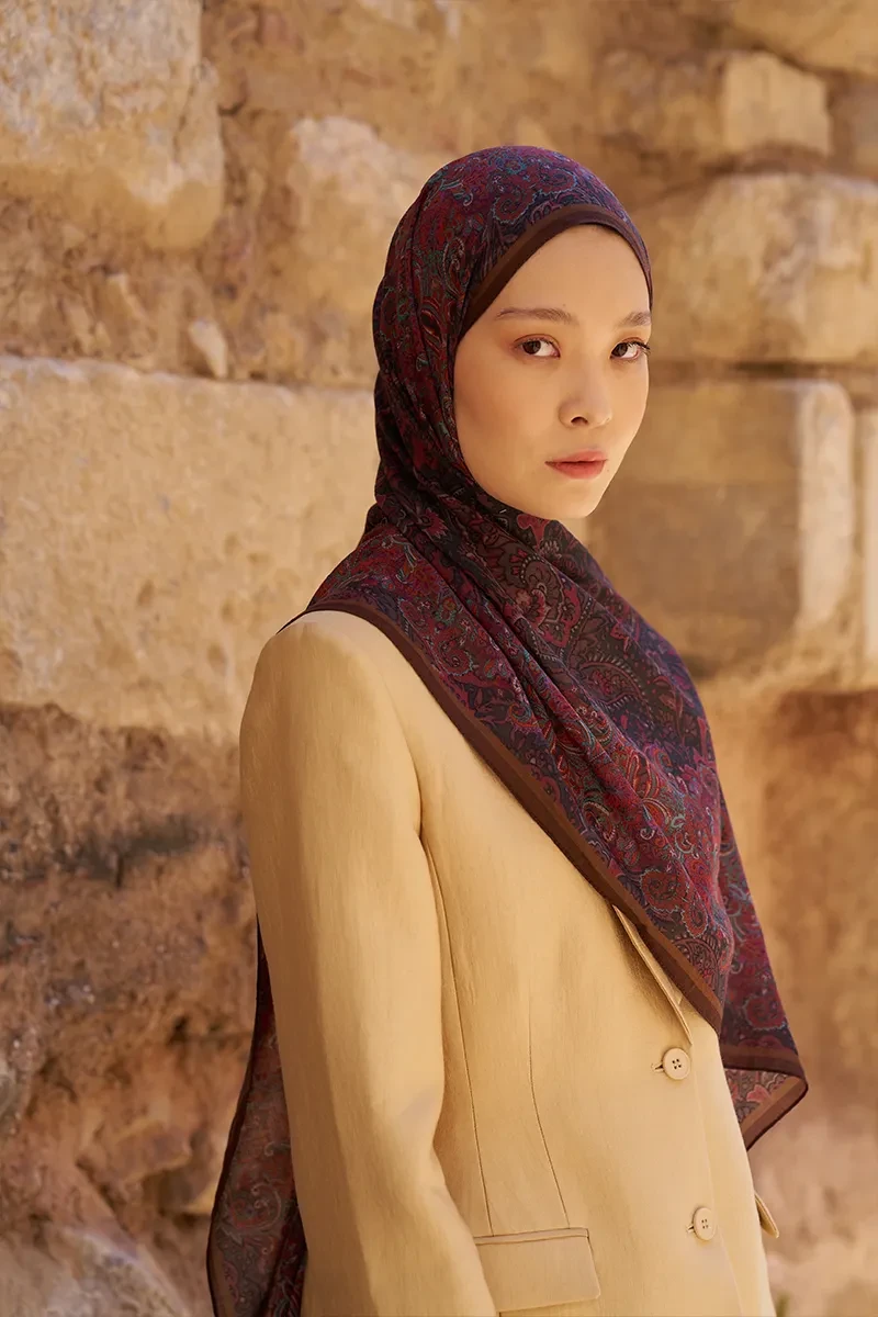 Yün İpek Roselya Şal - Bordo - ED SCARF