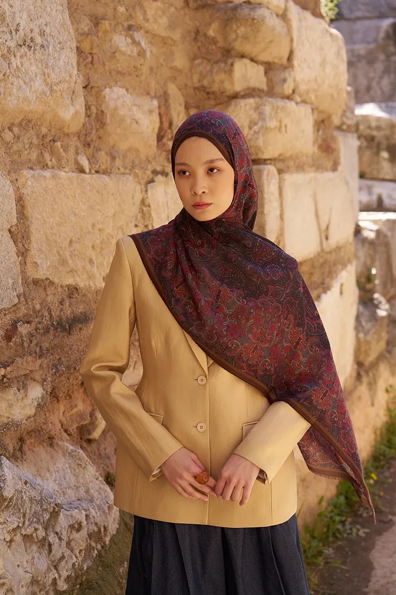 Yün İpek Roselya Şal - Bordo - 3