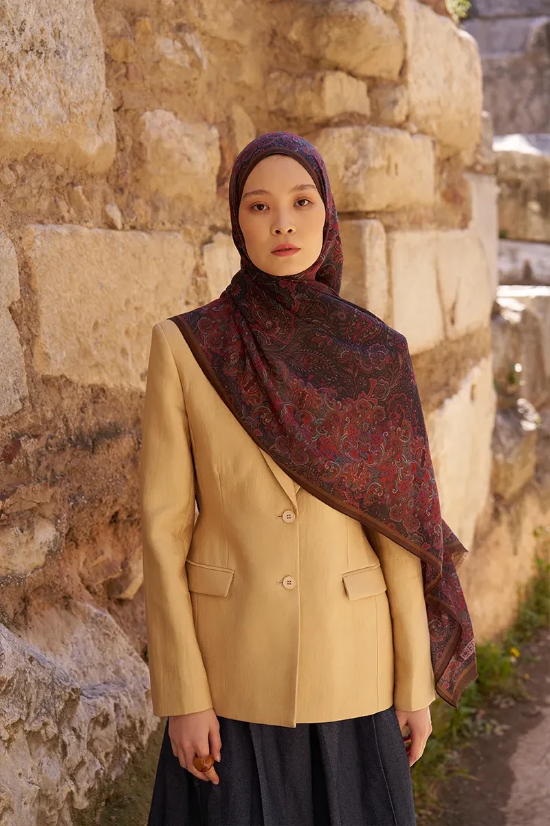 Yün İpek Roselya Şal - Kahverengi - 2