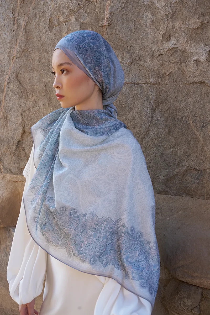 Yün İpek Roselya Şal - Mavi - 4