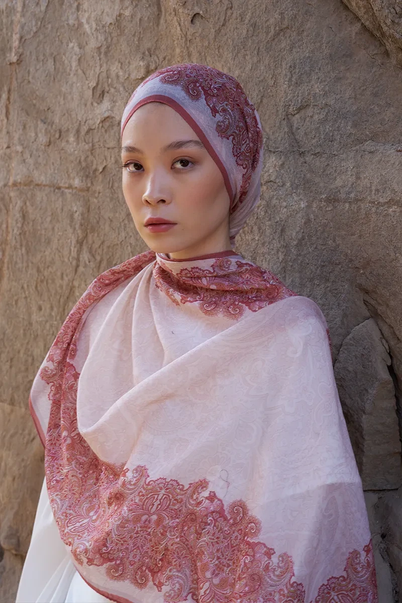 Yün İpek Roselya Şal - Mercan - ED SCARF