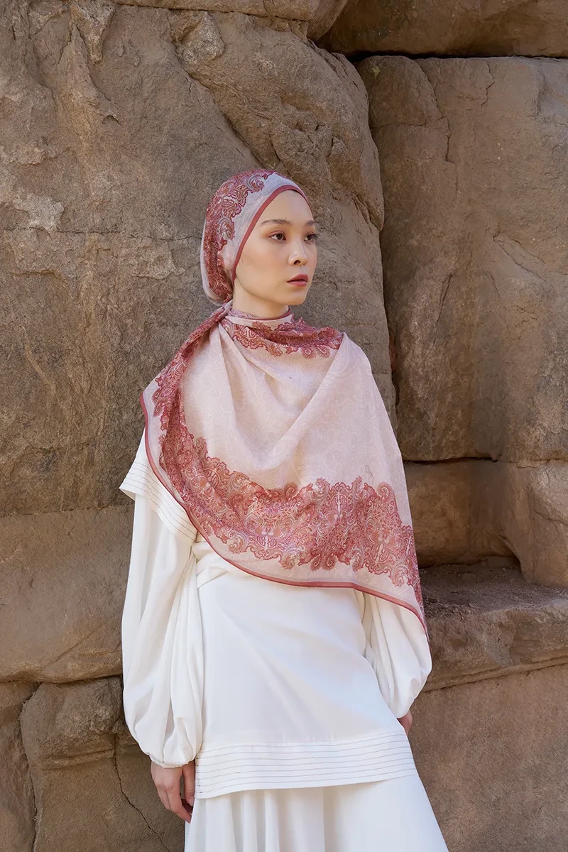 Yün İpek Roselya Şal - Mercan - ED SCARF