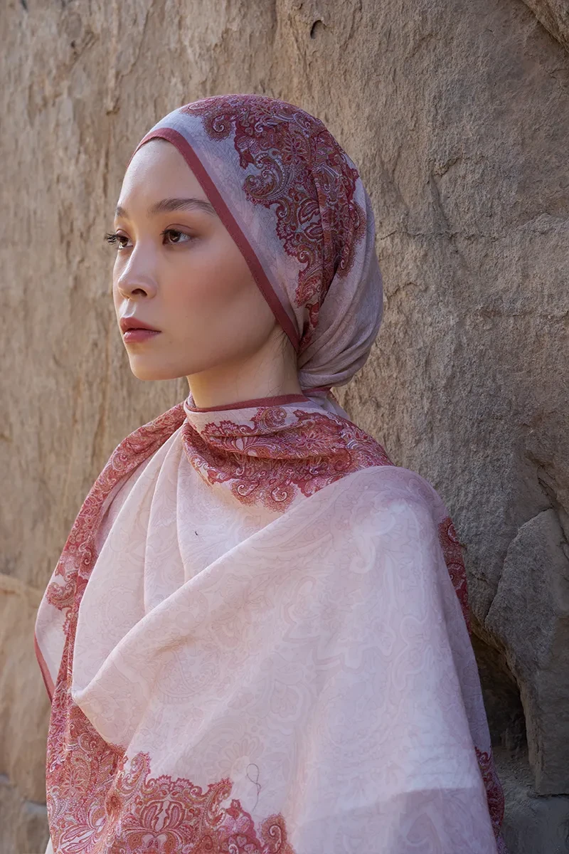 Yün İpek Roselya Şal - Mercan - 2