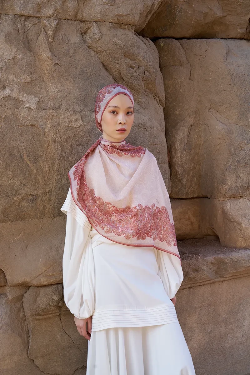 Yün İpek Roselya Şal - Mercan - 4
