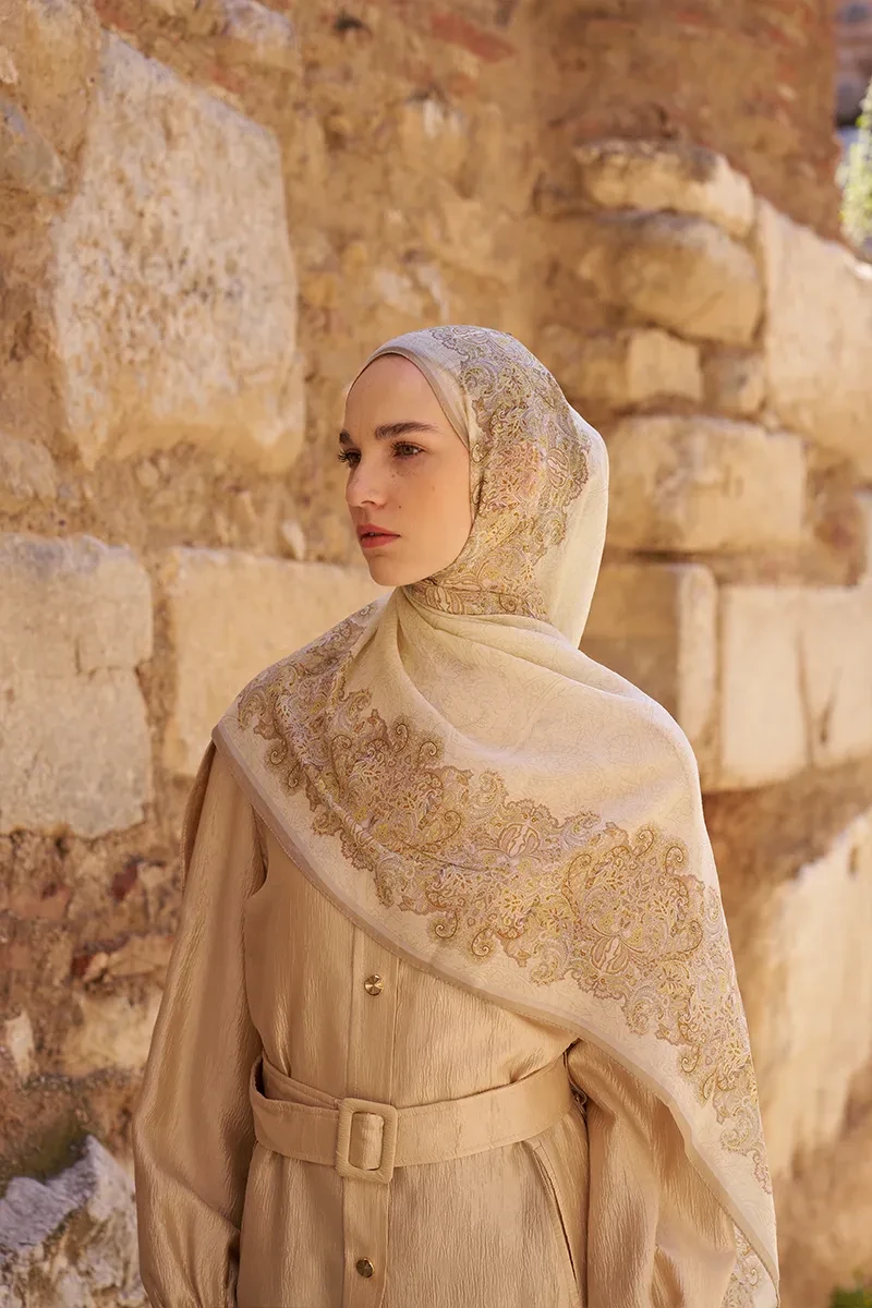 Yün İpek Roselya Şal - Sarı - 1