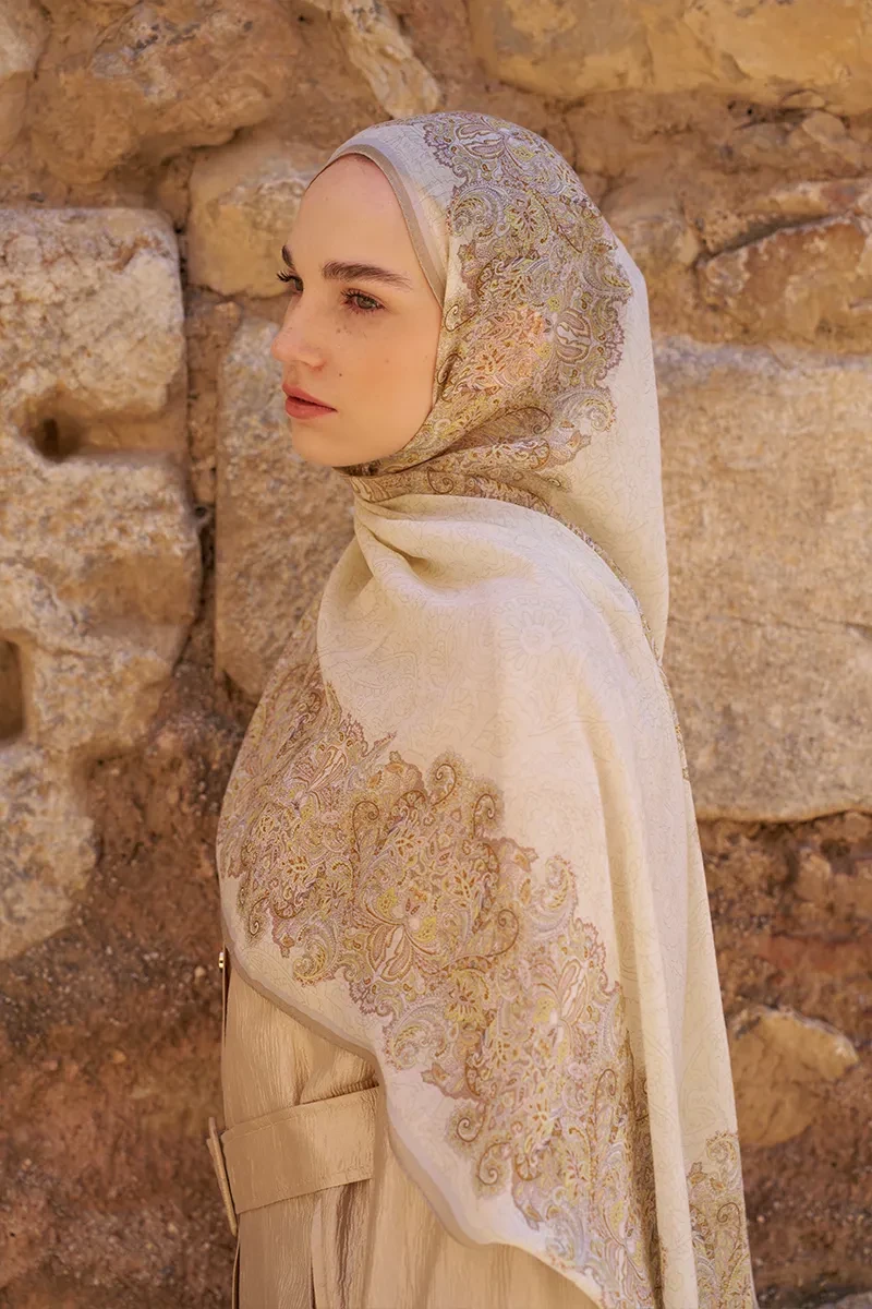 Yün İpek Roselya Şal - Sarı - 3