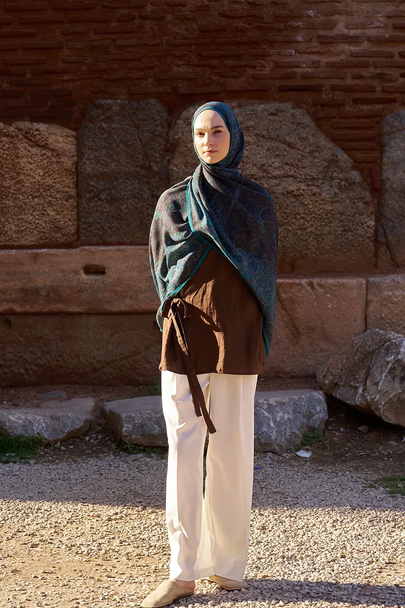 Yün İpek Roselya Şal - Yeşil - 4