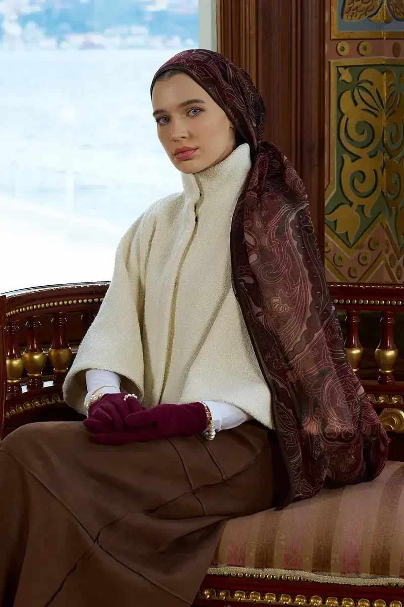 Yün İpek Saphire Şal - Bordo - ED Scarf