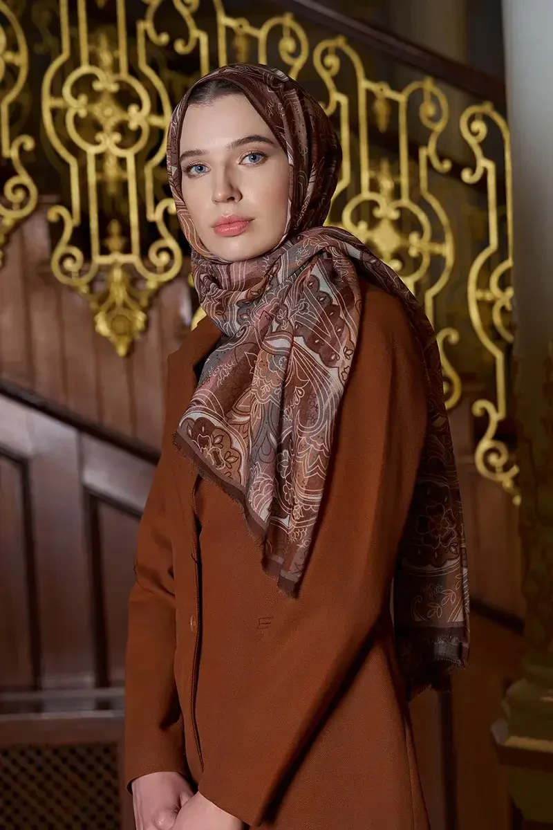 Yün İpek Saphire Şal - Kahve - 3