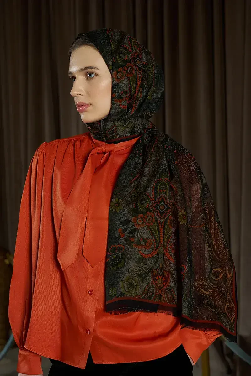 Yün İpek Seraph Şal - Kiremit - ED Scarf
