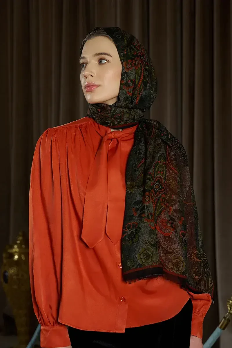 Yün İpek Seraph Şal - Kiremit - ED Scarf