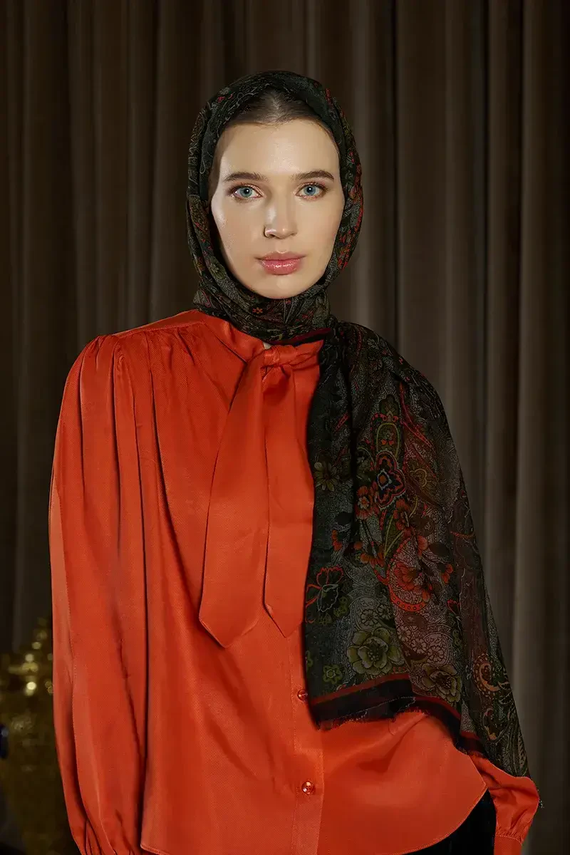 Yün İpek Seraph Şal - Kiremit - ED Scarf