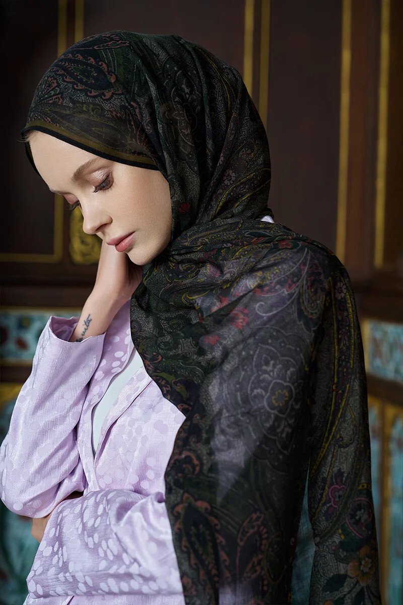 Yün İpek Seraph Şal - Koyu Yeşil - ED Scarf