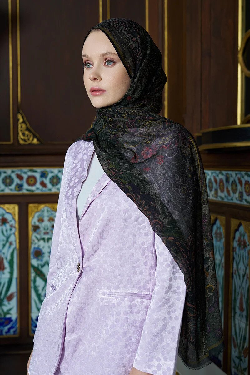 Yün İpek Seraph Şal - Koyu Yeşil - ED Scarf