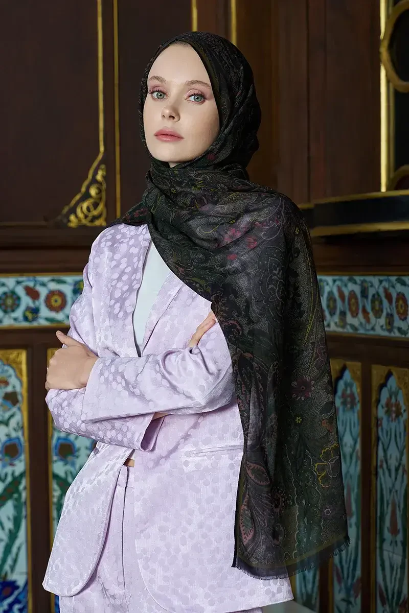 Yün İpek Seraph Şal - Koyu Yeşil - ED Scarf