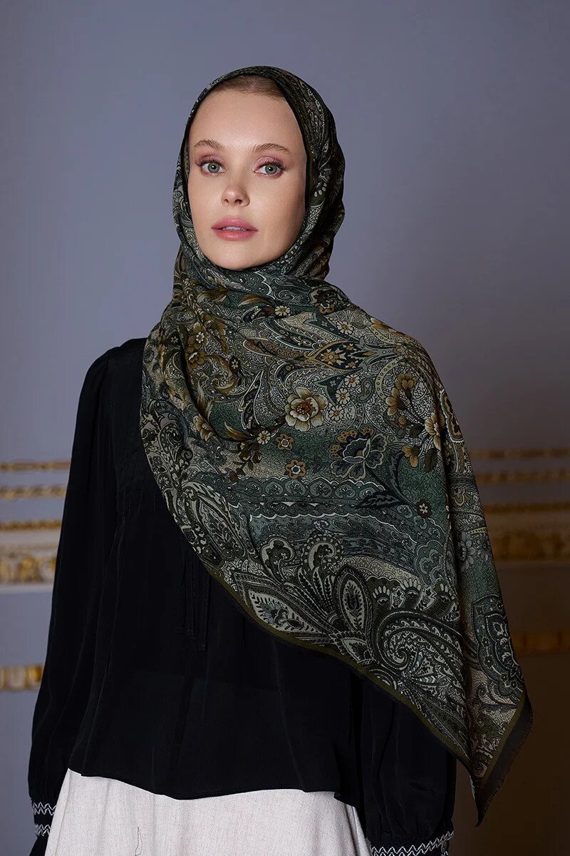 Yün İpek Seraph Şal - Yeşil - ED Scarf