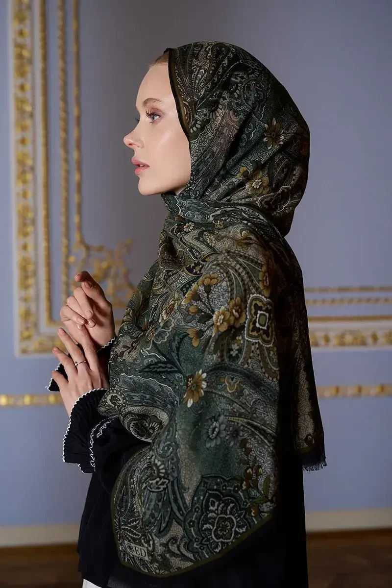 Yün İpek Seraph Şal - Yeşil - ED Scarf