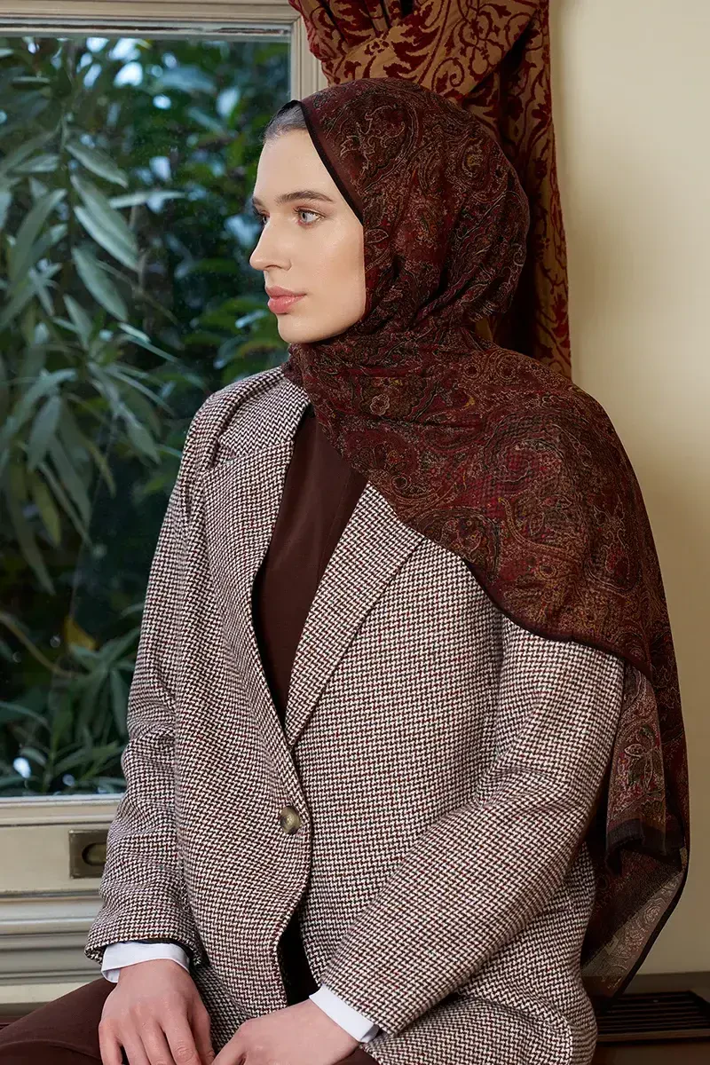 Yün İpek Shade Şal - Kahve - 3