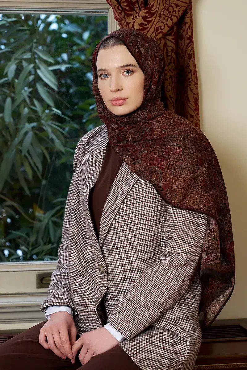 Yün İpek Shade Şal - Kahve - 4