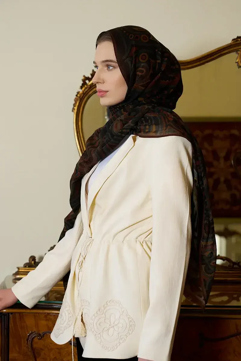 Yün İpek Vianne Şal - Kahve - 2