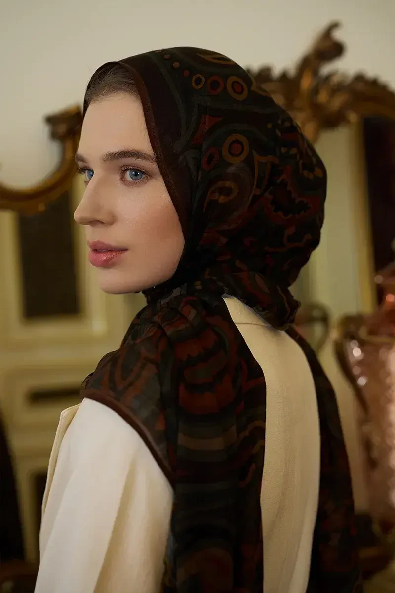 Yün İpek Vianne Şal - Kahve - 4