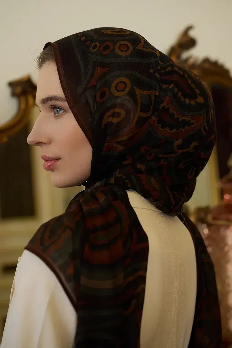 Yün İpek Vianne Şal - Kahve - 5