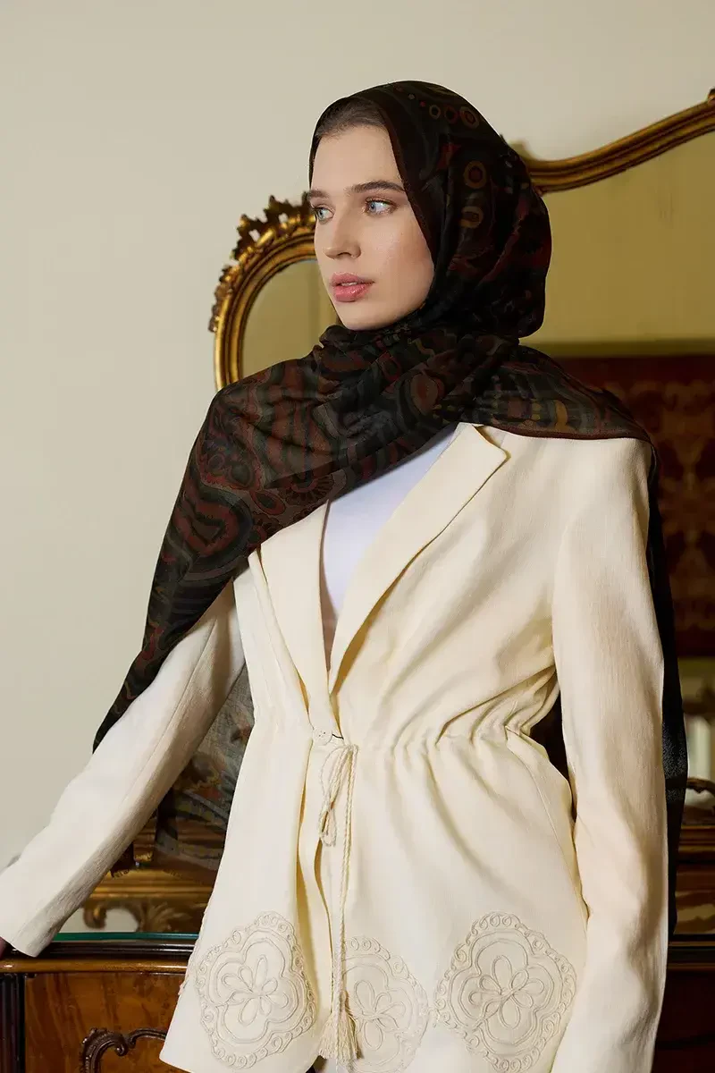 Yün İpek Vianne Şal - Kahve - 1
