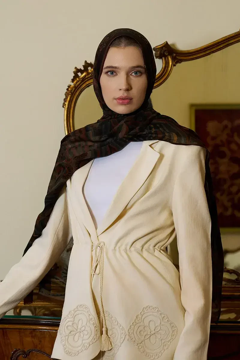 Yün İpek Vianne Şal - Kahve - 3