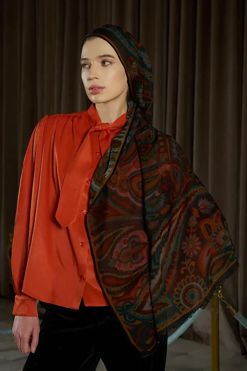 Yün İpek Vianne Şal - Kiremit - ED SCARF